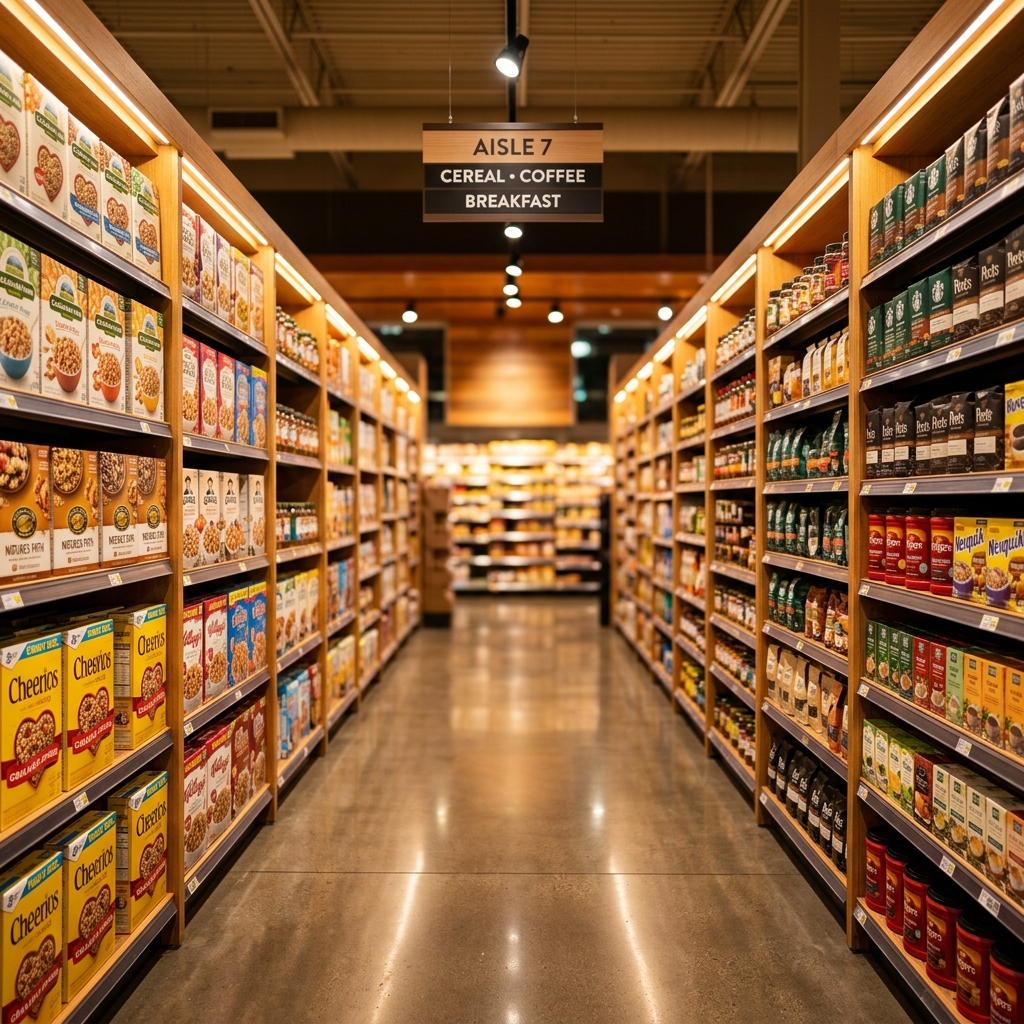 Well-stocked retail store shelves